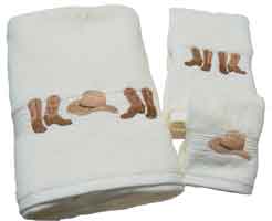 Kellsson Linens Embroidered Towels Boots & Hat Ivory