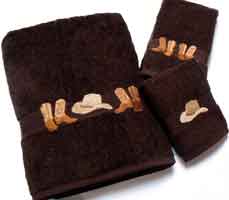 Kellsson Linens Embroidered Towels Boots & Hat Chocolate