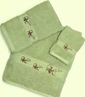 Kellsson Linens Embroidered Towels Brown Bear Lodge Collection- Celery