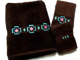 Kellsson Linens Embroidered Towels Chimayo SW Coffee Bean