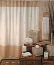 Creative Bath 100% cotton shower curtains and ceramic/wood accessories