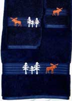 Kellsson Linens Embroidered Towels Moose Lodge Collection- Navy