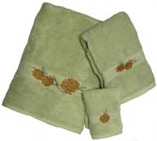 Kellsson Linens Embroidered Towels Pinecones Lodge Collection- Celery