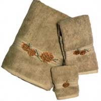 Kellsson Linens Embroidered Towels Pinecones Lodge Collection- Linen