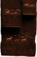 Kellsson Linens Embroidered Towels Horses Chocolate