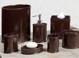 Dark Brown Ceramic Bath Accessories with a subtle look of crackled paint
