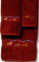 Kellsson Linens Embroidered Towels Horses Garnet