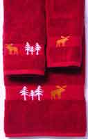 Kellsson Linens Embroidered Towels Moose Lodge Collection- Coffee Pomegranate