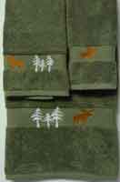 Kellsson Linens Embroidered Towels Moose Lodge Collection- Coffee Sage