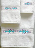 Kellsson Linens Embroidered Towels Southwest 1 White Collection